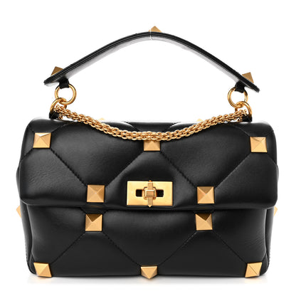 Valentino Garavani Nappa Large Roman Stud Shoulder Bag Black 1 of 10