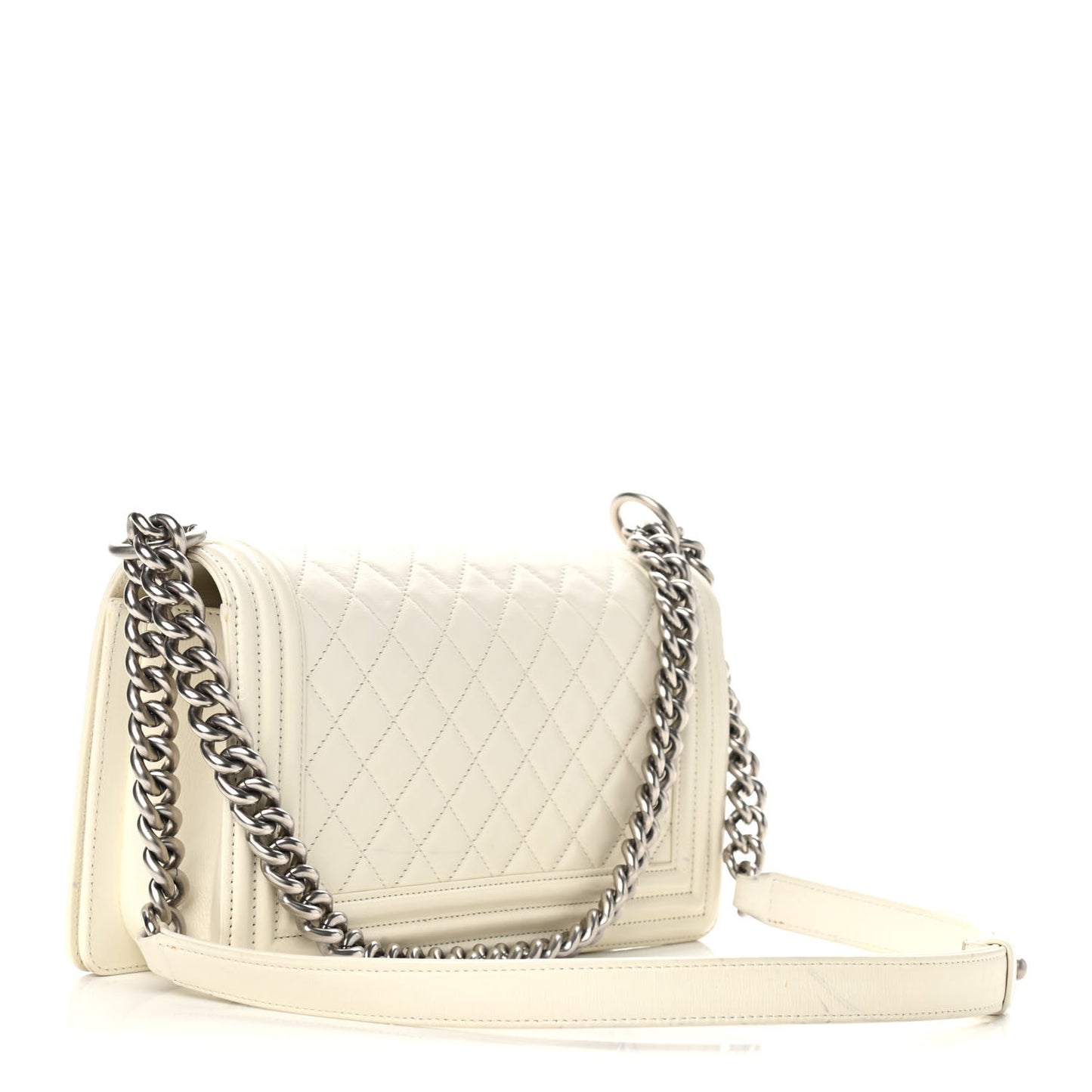 Calfskin Quilted Medium Boy Flap White