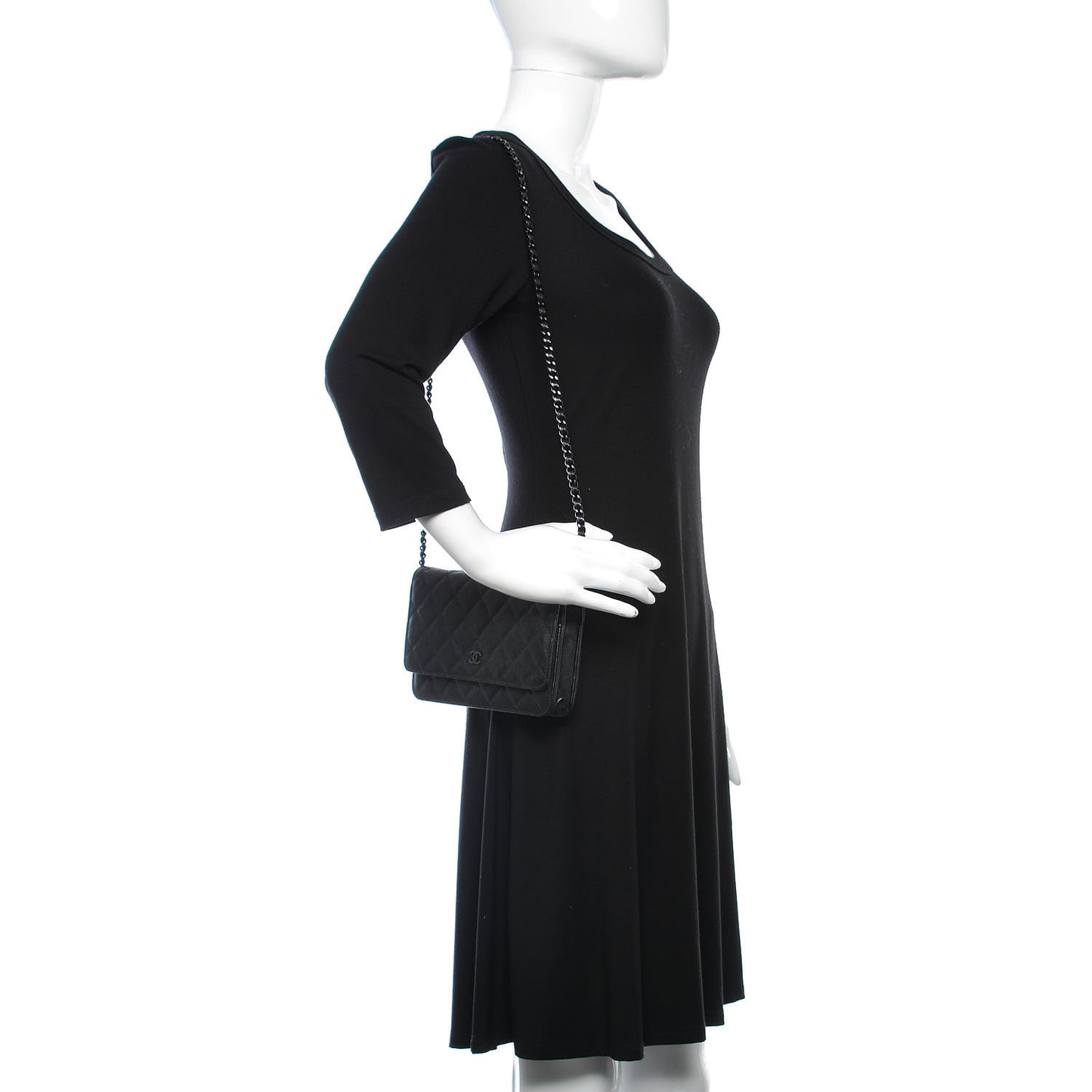 Crumpled Calfskin Quilted Wallet On Chain WOC So Black