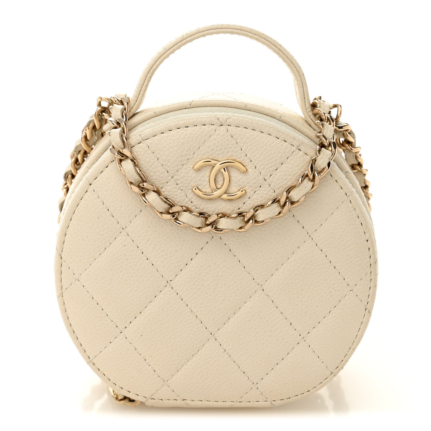 Caviar Quilted Round Handle With Care Vanity With Chain White