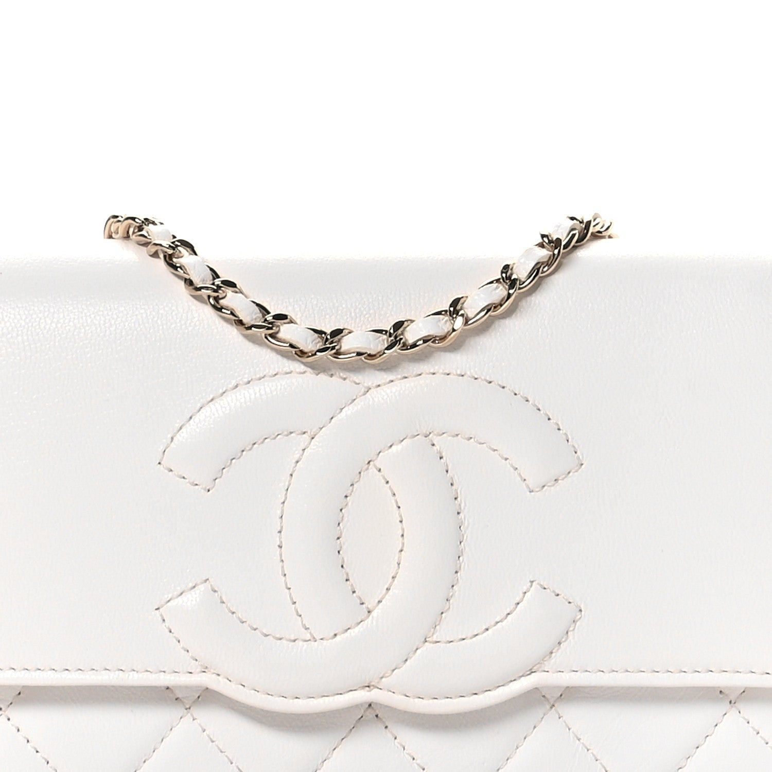 Chanel Goatskin Quilted Timeless CC Wallet On Chain WOC White 9 of 12