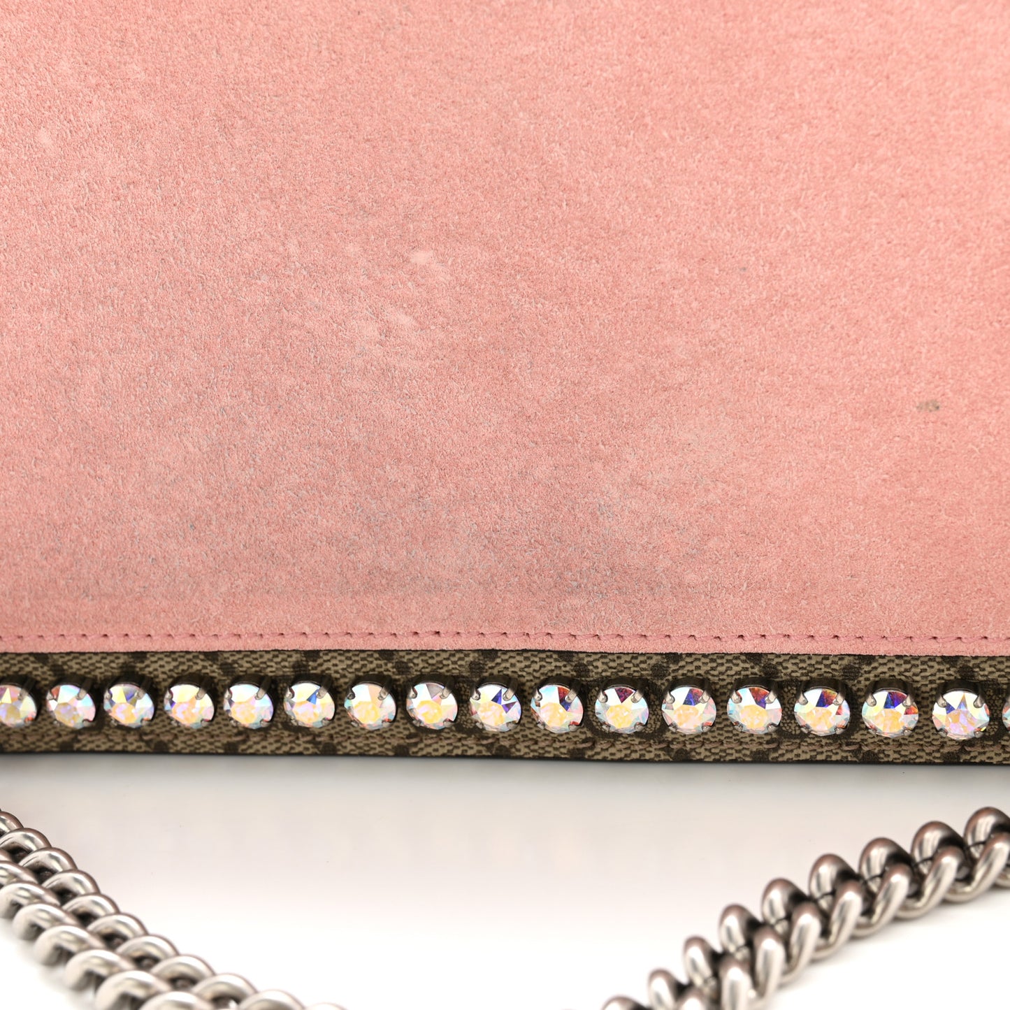 GG Supreme Monogram Suede Crystal Medium Dionysus Shoulder Bag Beige Ebony Light Peonia