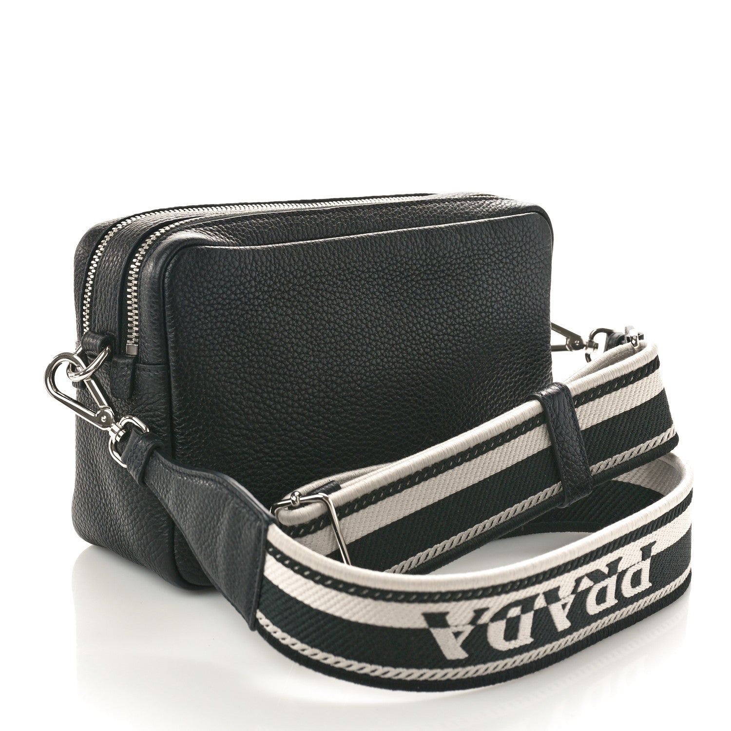 Prada Vitello Daino Soft Medium Double Zip Shoulder Bag Black 2 of 9