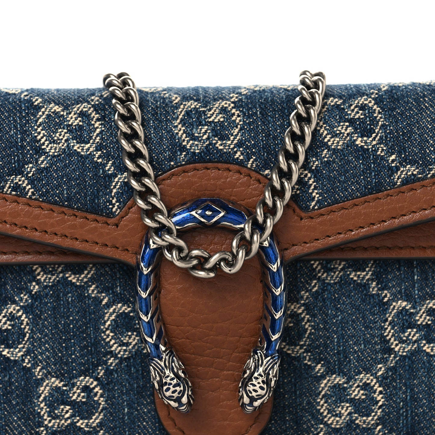 New Denim GG Monogram Dollar Calfskin Enamel Super Mini Dionysus Shoulder Bag Blue Tea Cuir Epilog Electric Blue
