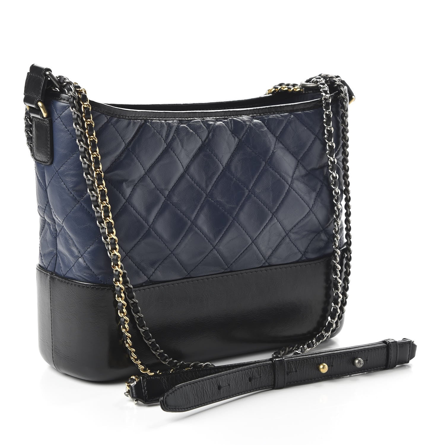 Chanel Aged Calfskin Quilted Medium Gabrielle Hobo Navy Black 3 of 11