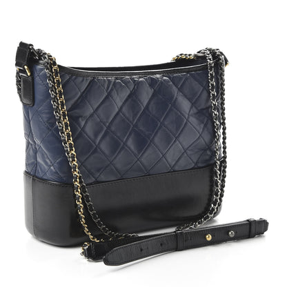Chanel Aged Calfskin Quilted Medium Gabrielle Hobo Navy Black 3 of 11