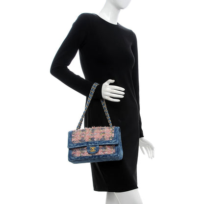 Chanel Denim Tweed Quilted Medium Double Flap Blue 3 of 8