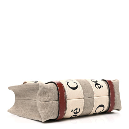 Chloe Cotton Calfskin Small Woody Ribbon Tote With Strap White Brown 4 of 10