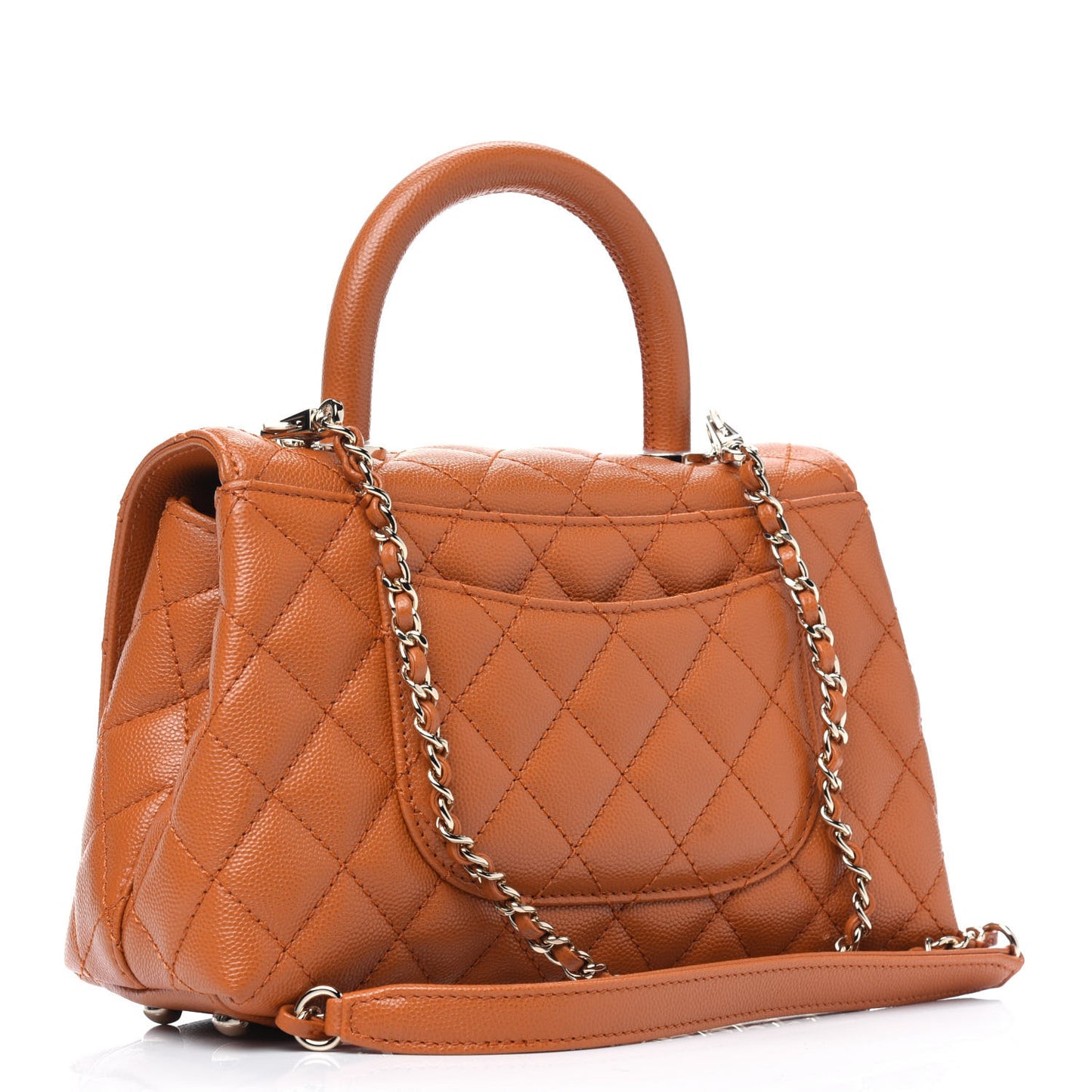 Caviar Quilted Mini Coco Handle Flap Light Brown