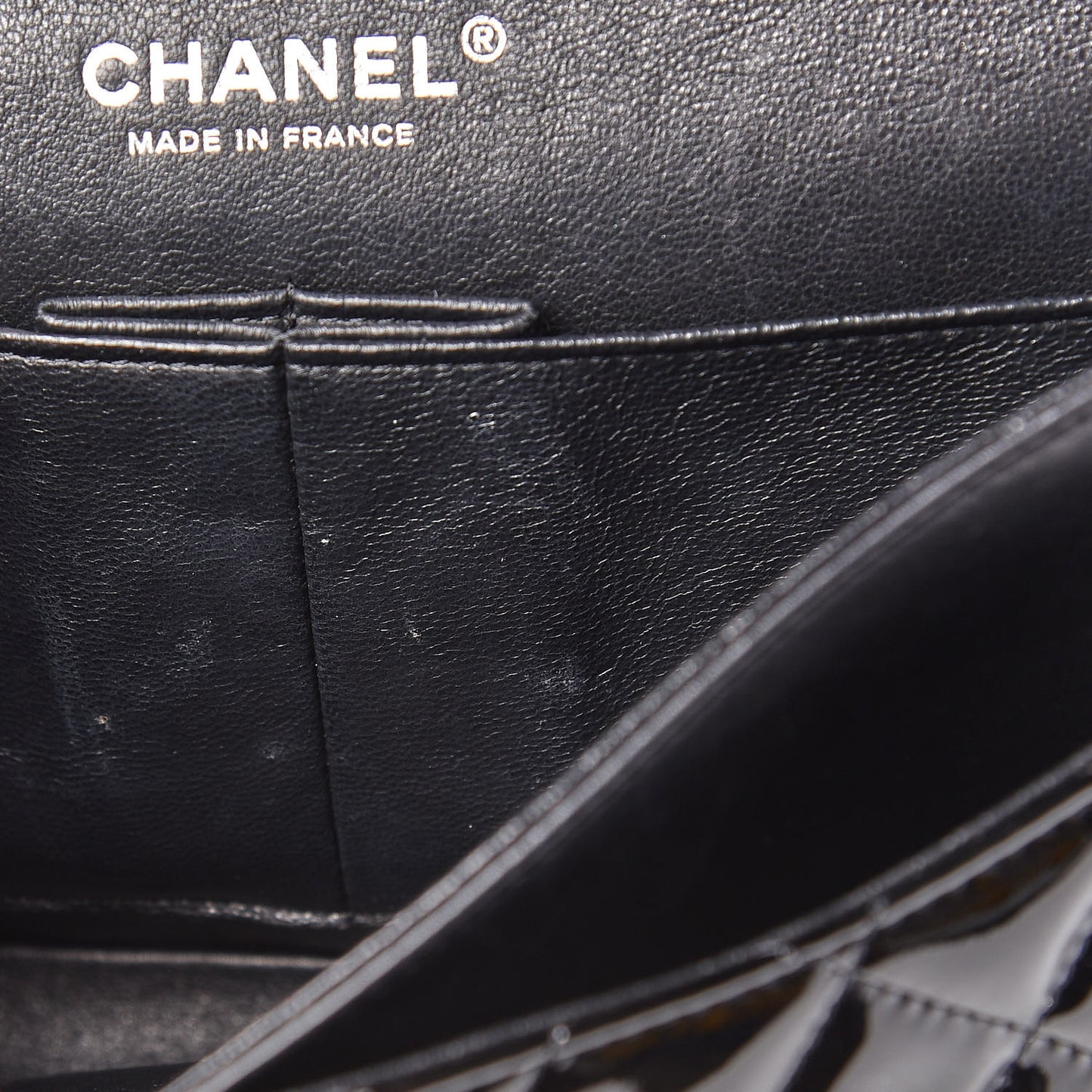 Patent Quilted Medium Double Flap Black