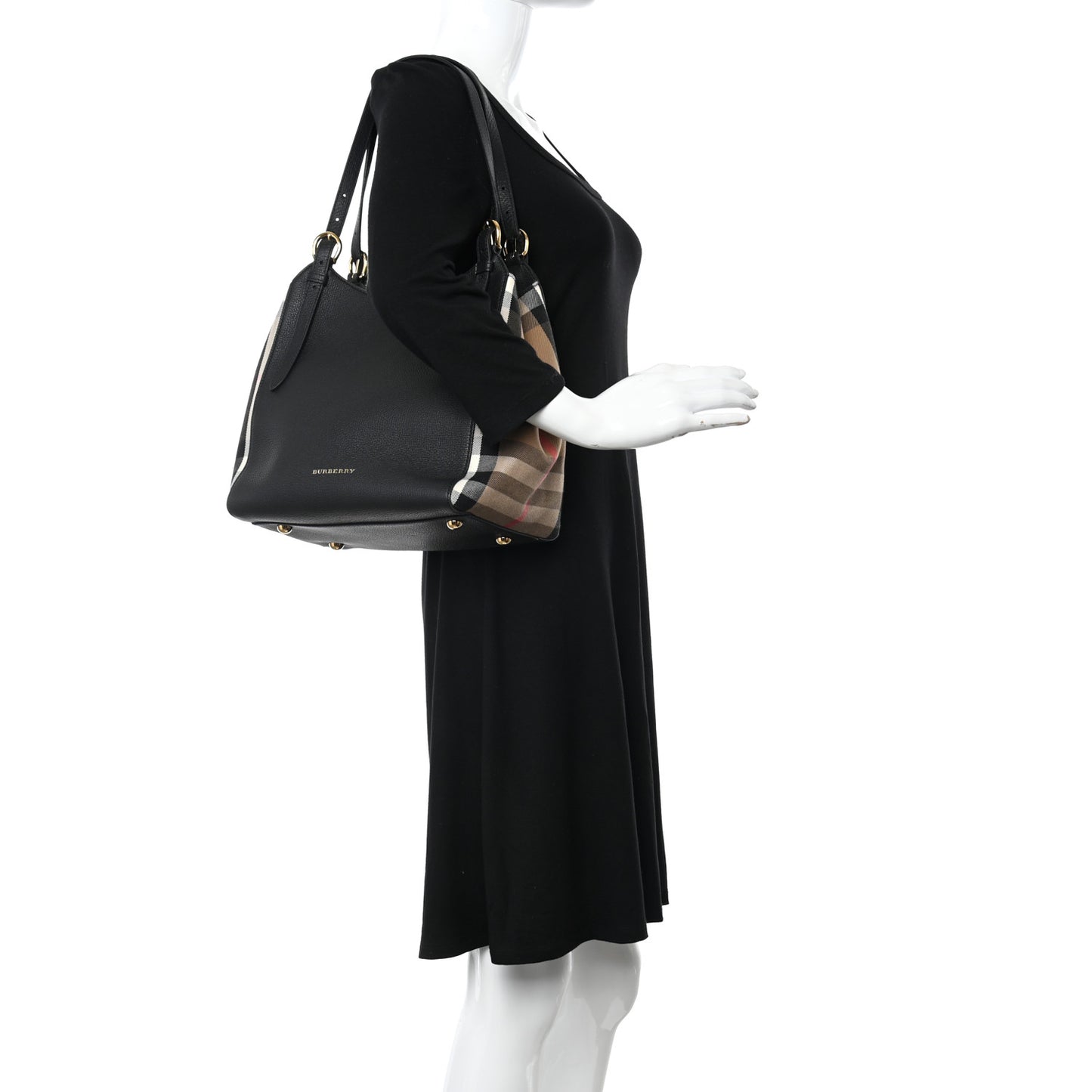 Grainy Calfskin House Check Small Canterbury Black