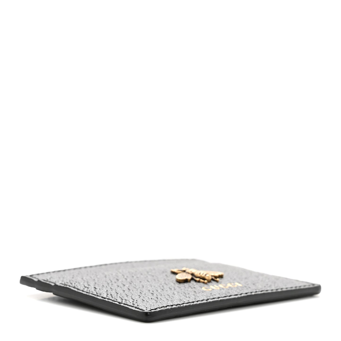 Pebbled Calfskin Animalier Card Holder Black