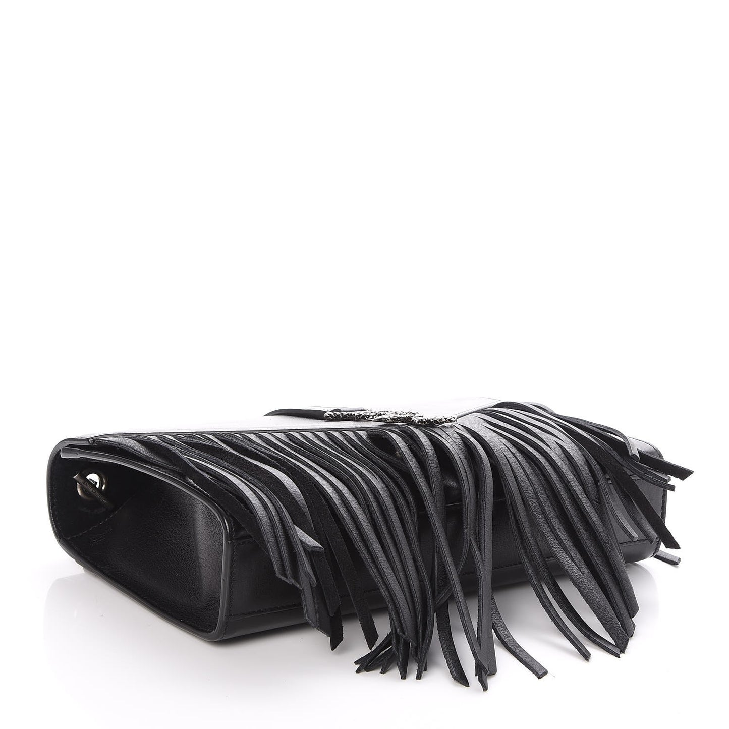 Calfskin Fringe Medium Snake Monogram Satchel Black