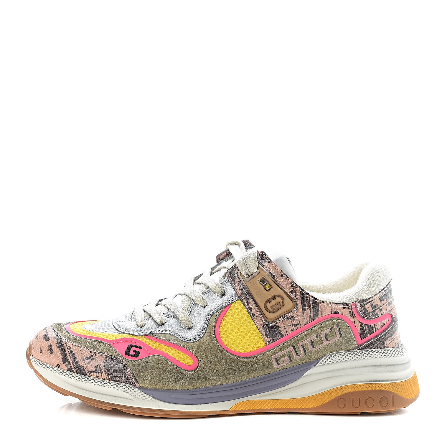 Gucci Suede Calfskin Tejus Printed Womens Ultrapace Sneakers 40 Pink Silver Oatmeal Yolk 1 of 9