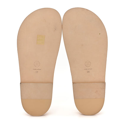 Chanel Lambskin Quilted Velcro Dad Chain CC Slide Sandals 38 Beige 5 of 8