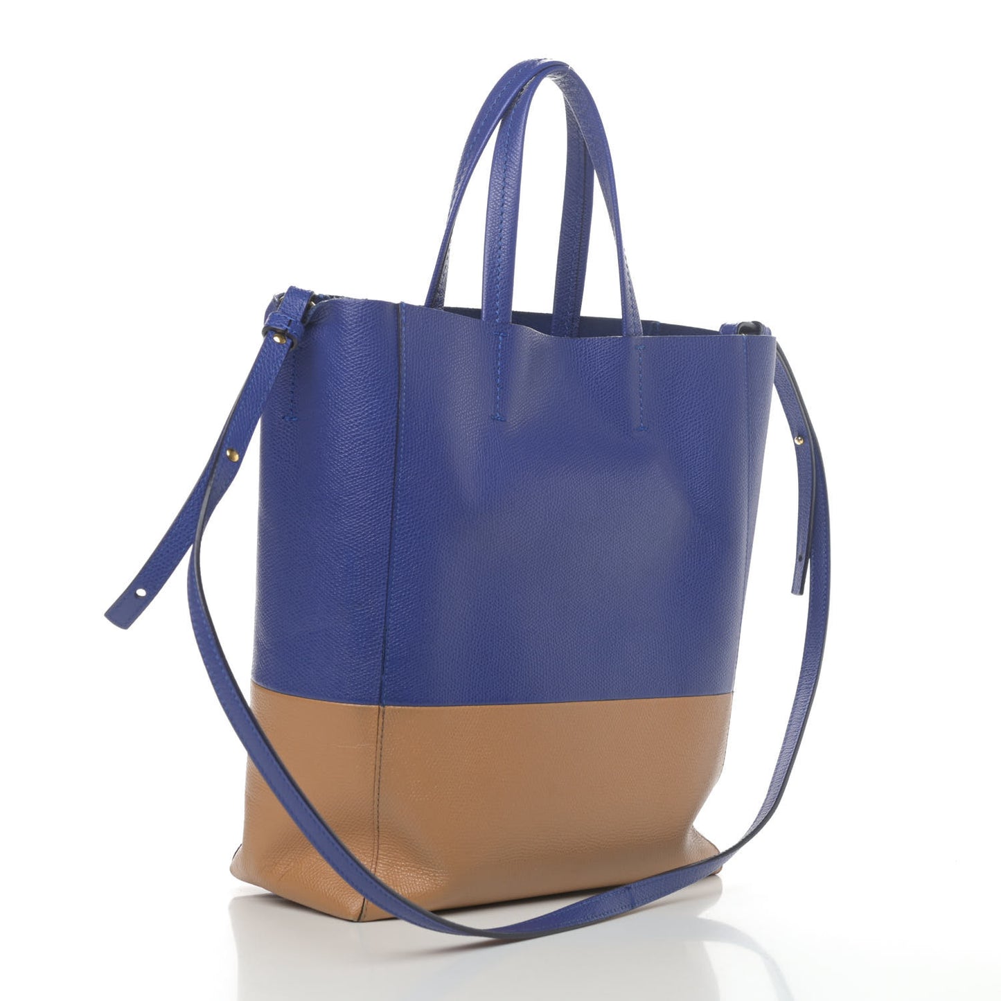 Grained Calfskin Vertical Bi-Cabas Indigo Camel