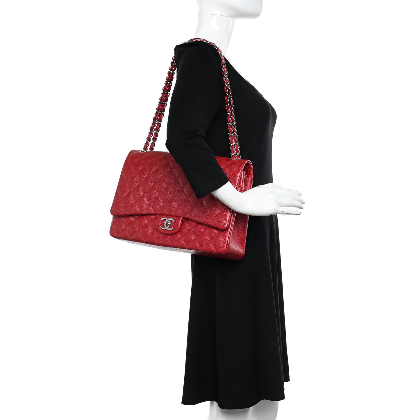 Iridescent Caviar Quilted Maxi Double Flap Red