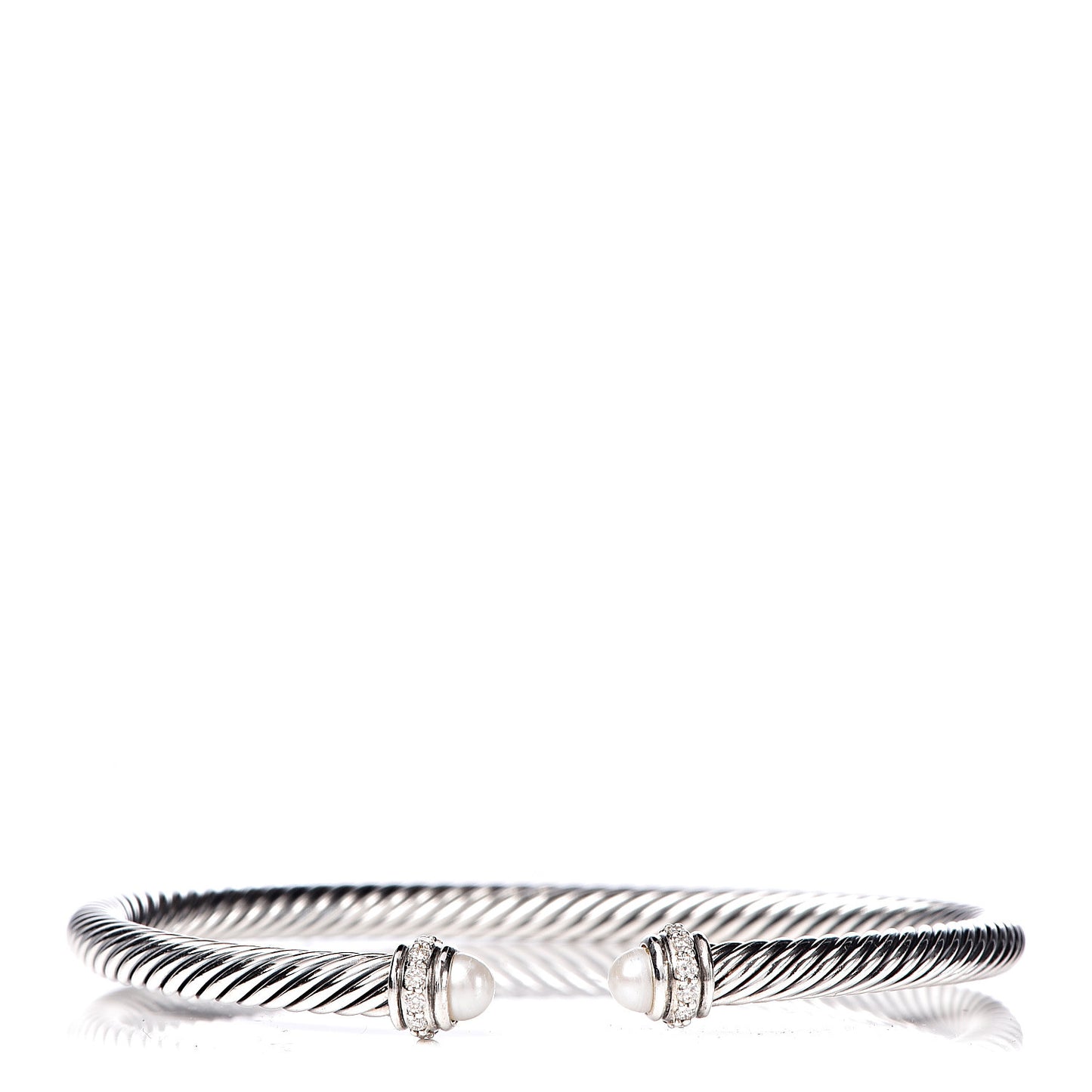 Sterling Silver Pearl Diamond 4mm Cable Classics Bracelet