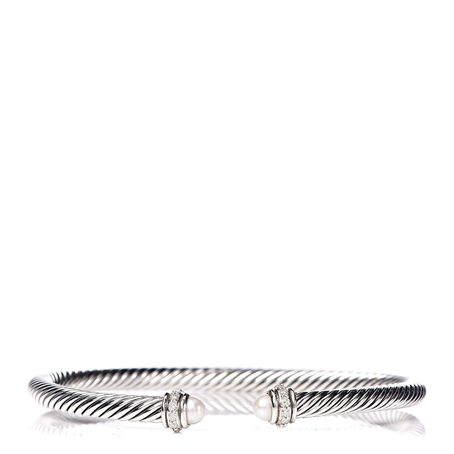 David Yurman Sterling Silver Pearl Diamond 4mm Cable Classics Bracelet 1 of 4