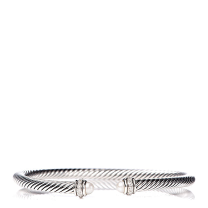 David Yurman Sterling Silver Pearl Diamond 4mm Cable Classics Bracelet 1 of 4