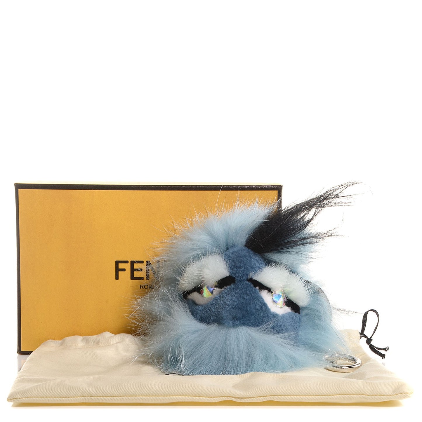 Fox Mink Rabbit Fur Maddie Monster Bag Bug Charm Light Blue