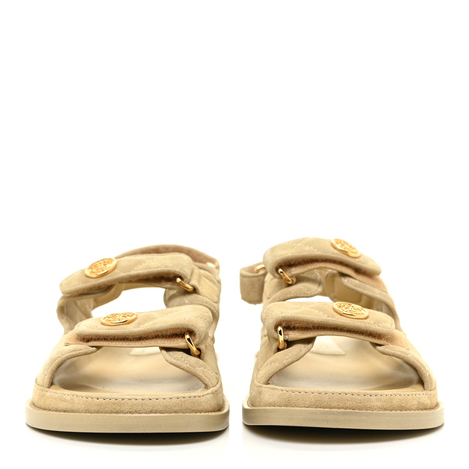 Chanel Suede Calfskin Velcro Dad Sandals 37.5 Beige 2 of 8