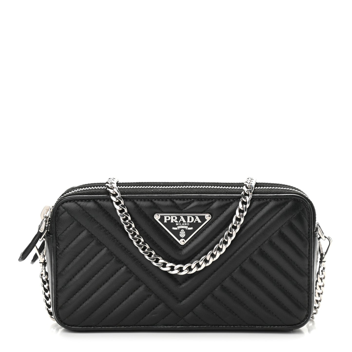 Nappa Impunture Diagramme Mini Double Zip Chain Crossbody Bag Black