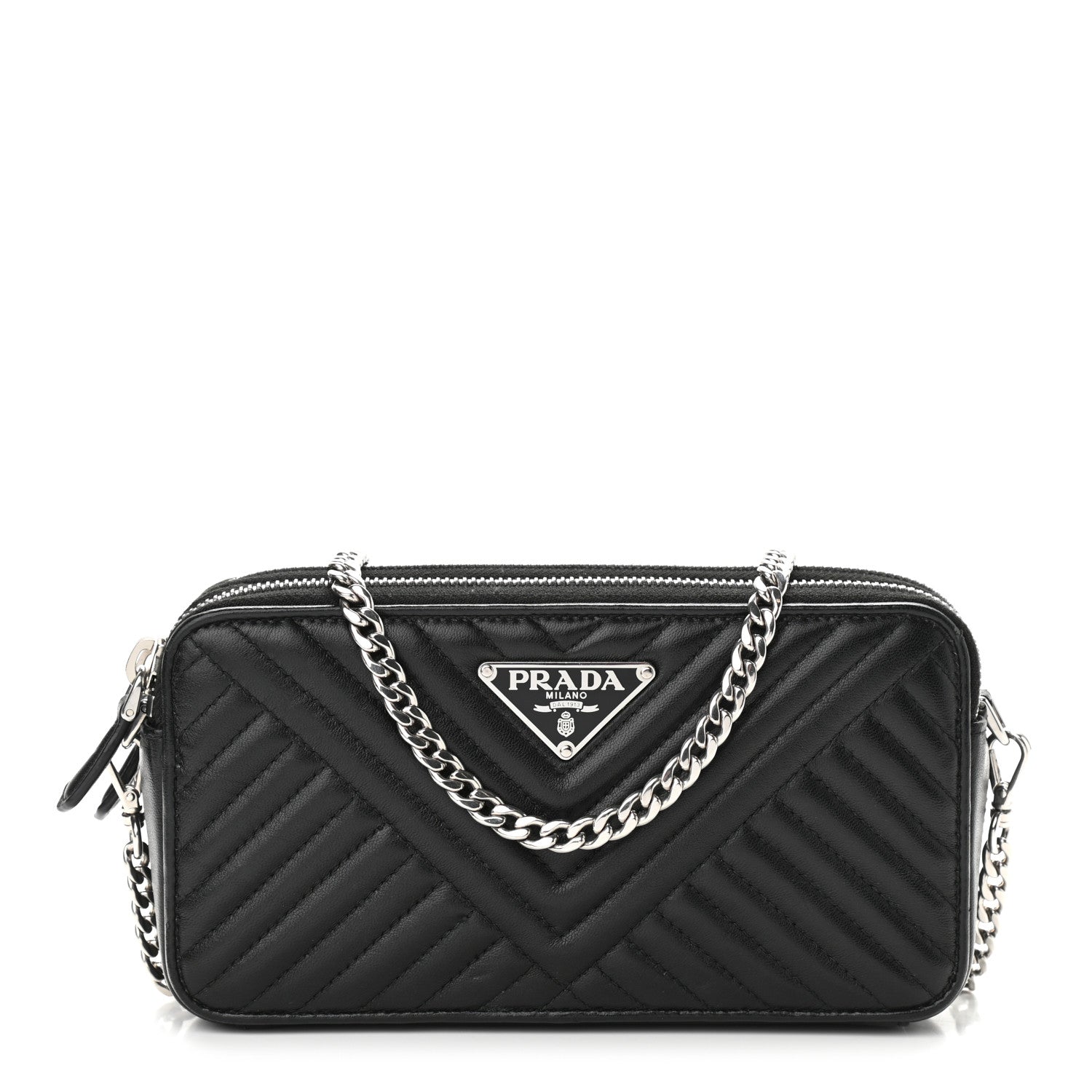 Prada Nappa Impunture Diagramme Mini Double Zip Chain Crossbody Bag Black 1 of 14