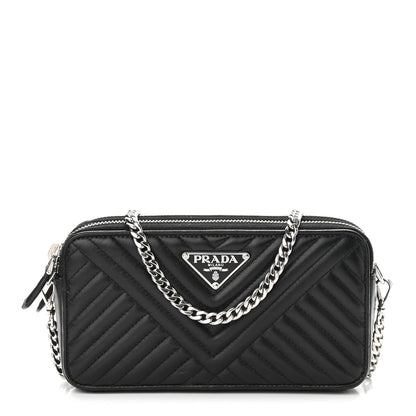 Prada Nappa Impunture Diagramme Mini Double Zip Chain Crossbody Bag Black 1 of 14