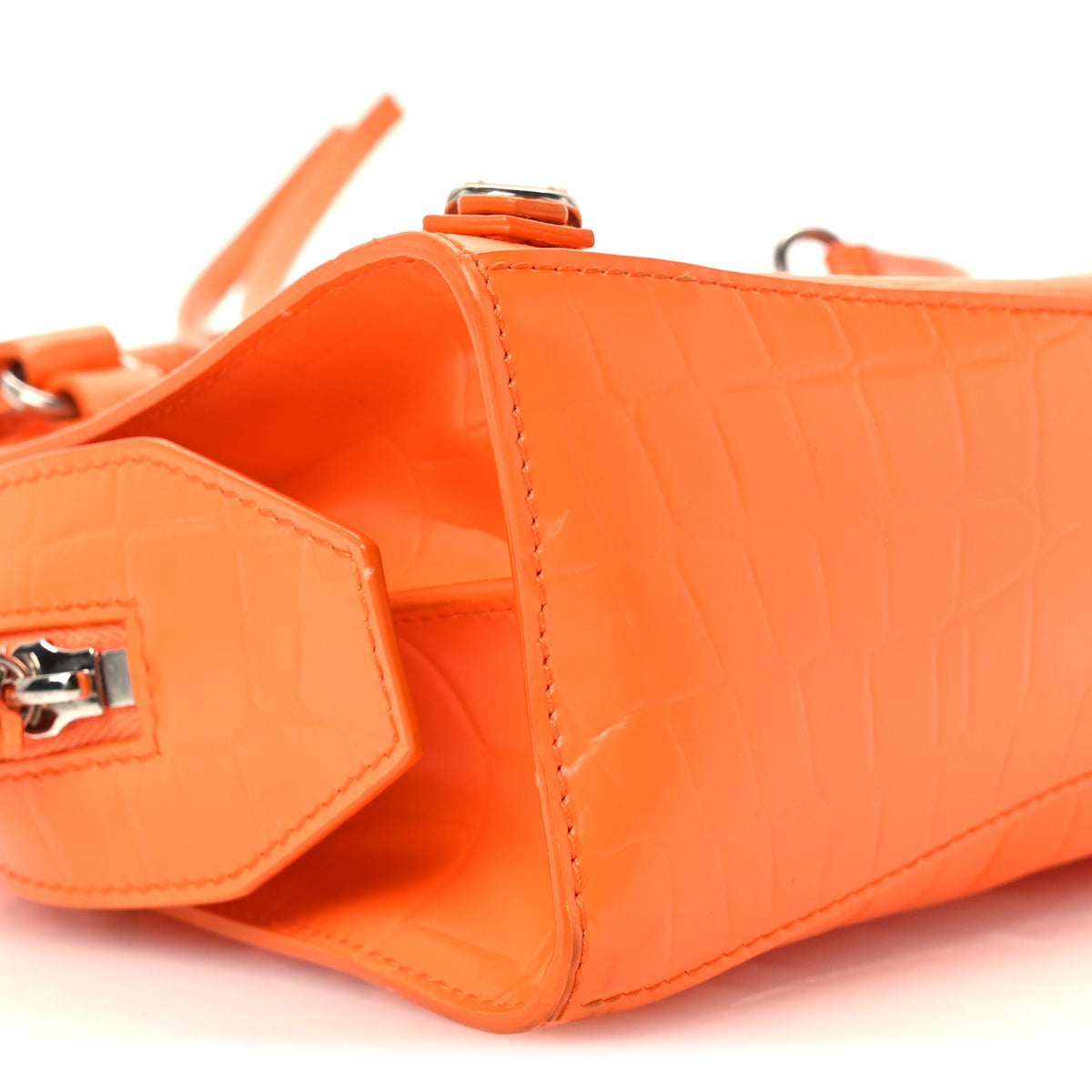 Balenciaga Semi Shiny Calfskin Crocodile Embossed Neo Classic Silver Hardware Mini City Orange 9 of 11
