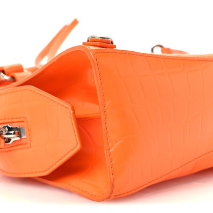 Balenciaga Semi Shiny Calfskin Crocodile Embossed Neo Classic Silver Hardware Mini City Orange 9 of 11
