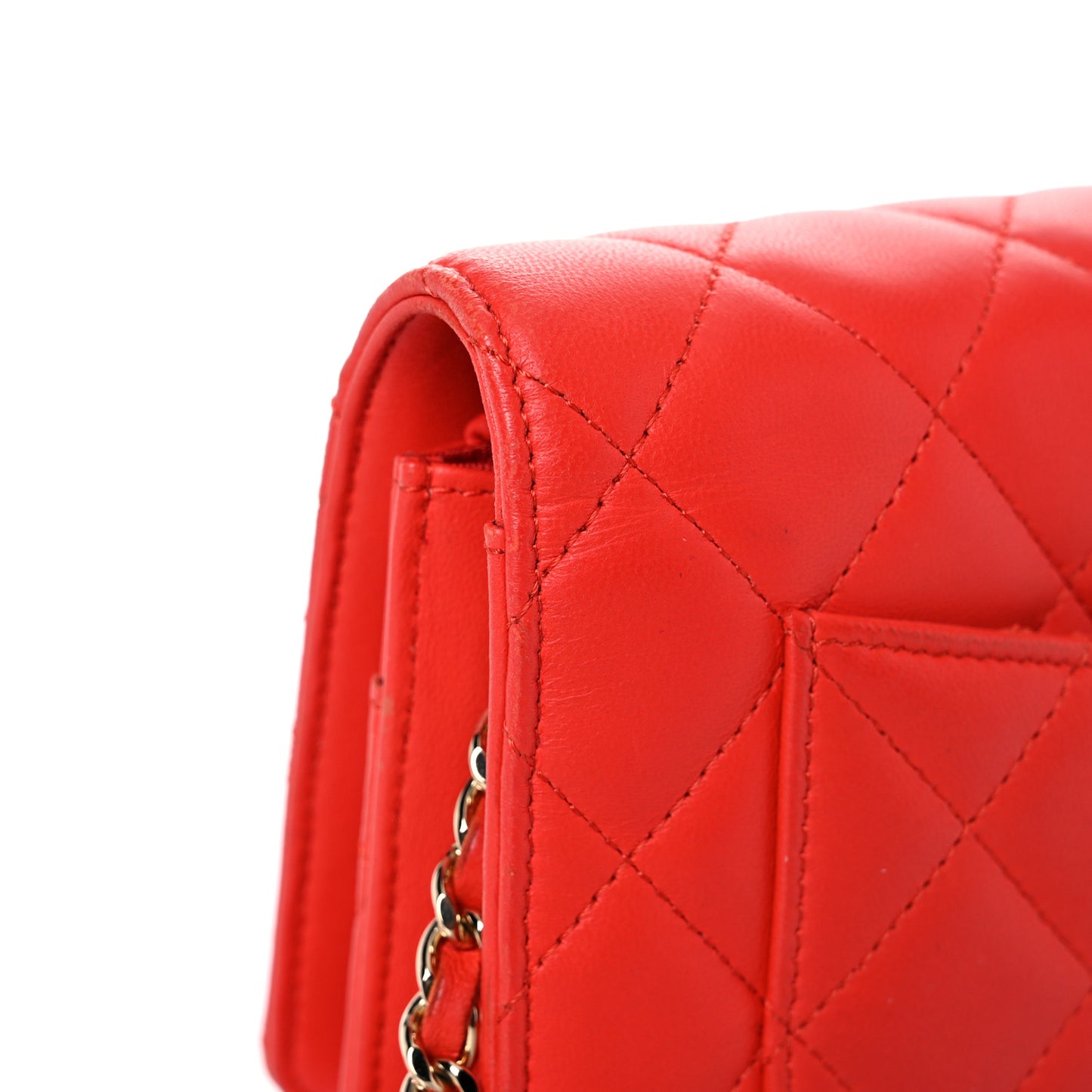 Lambskin Quilted Wallet On Chain WOC Red
