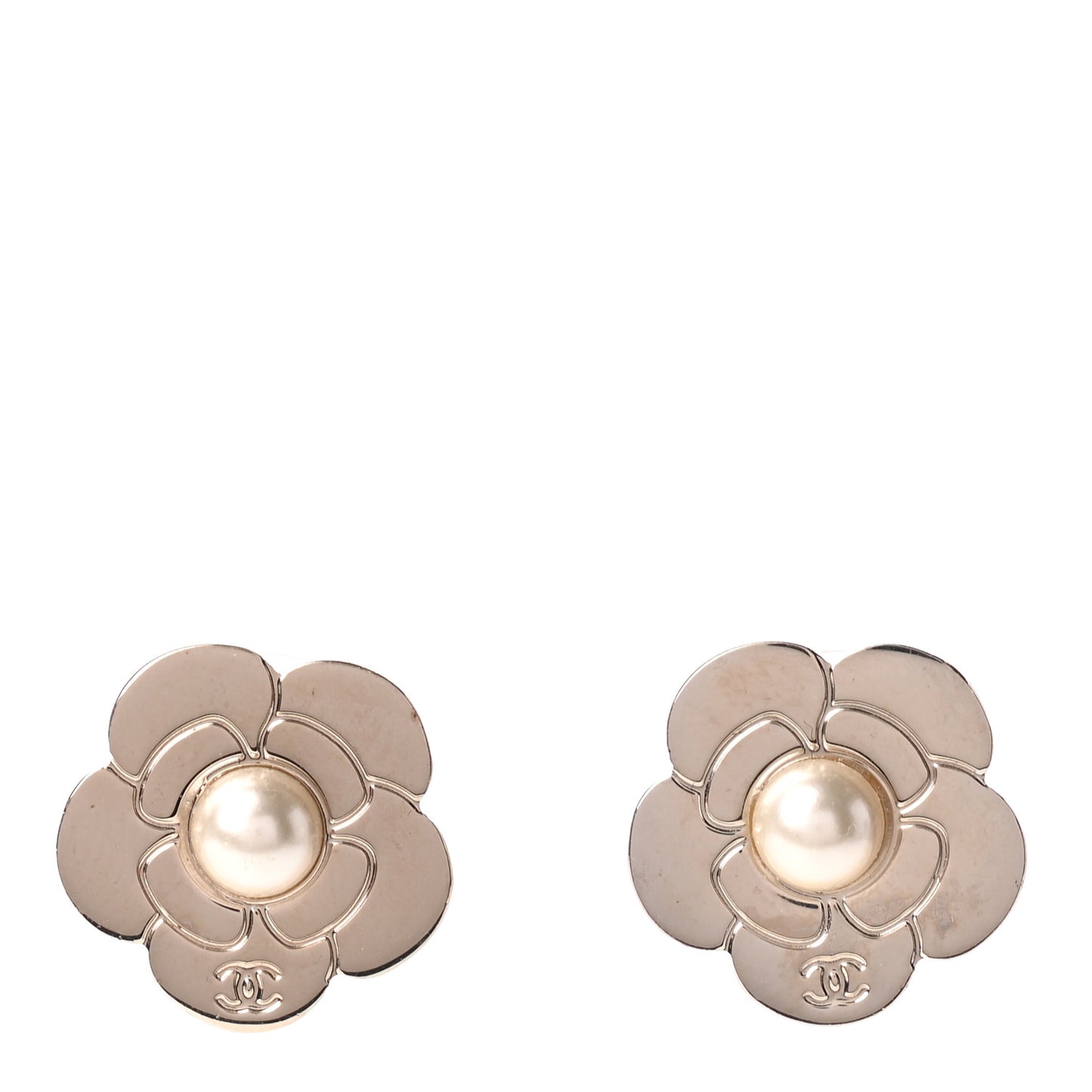 Pearl CC Camellia Earrings Gold