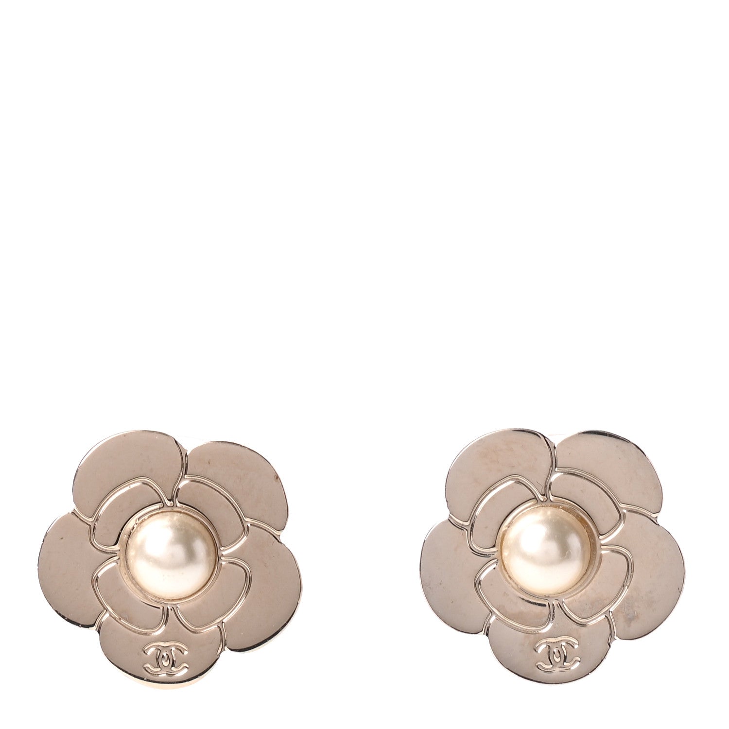 Chanel Pearl CC Camellia Earrings Gold 1 of 4