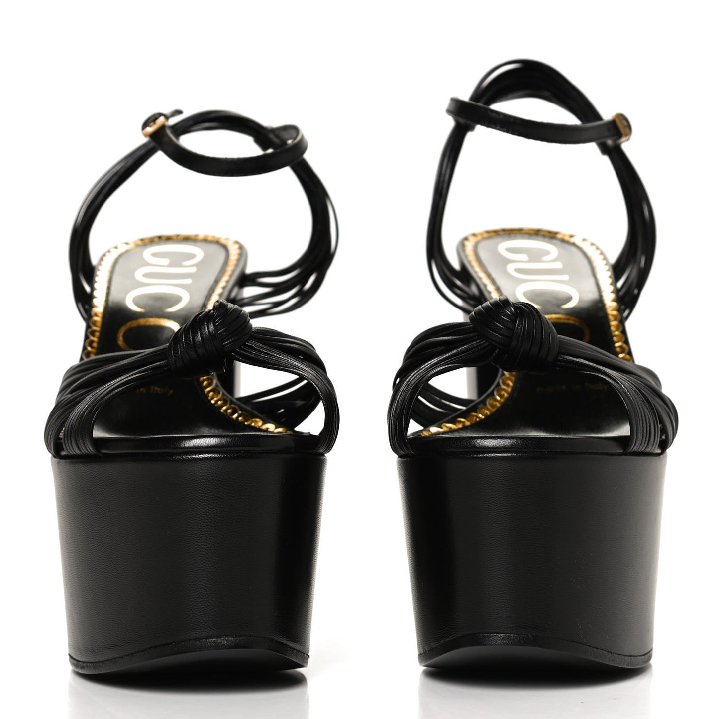 GUCCI Calfskin Knotted Strap Crawford Platform Sandals 37 Black