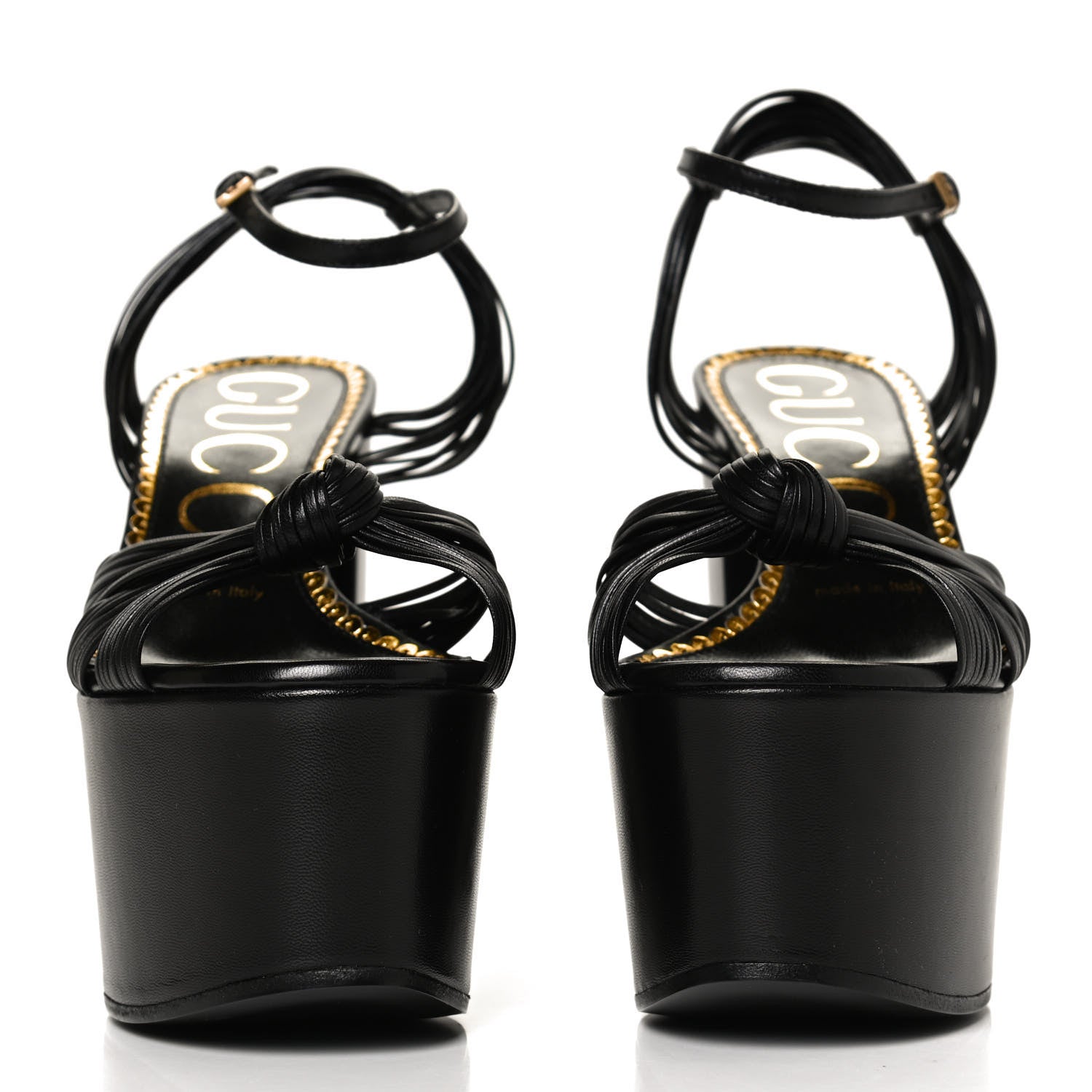 Saint Laurent GUCCI Calfskin Knotted Strap Crawford Platform Sandals 37 Black 2 of 10