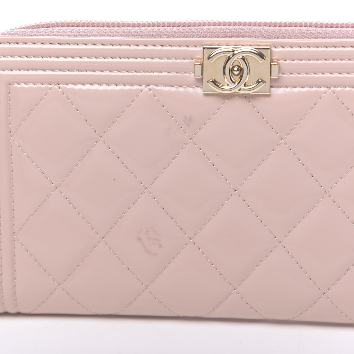 Patent Quilted Boy Long Zip Around Wallet Light Pink