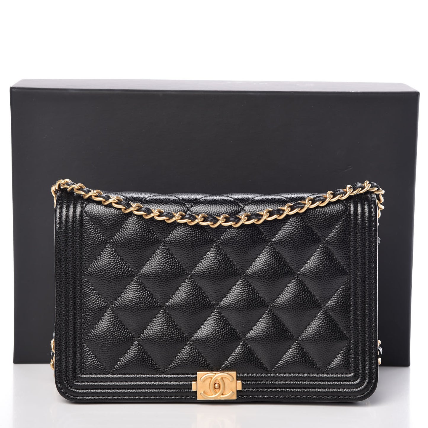 Caviar Quilted Boy Wallet On Chain WOC Black