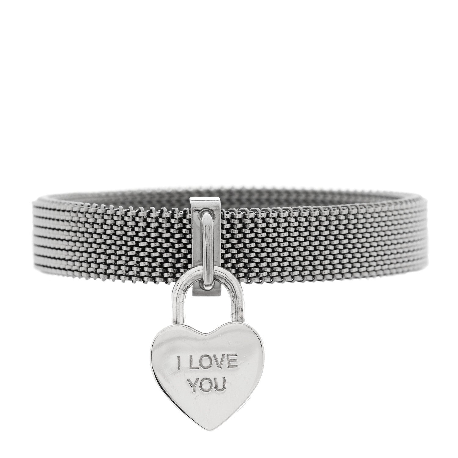 Tiffany Sterling Silver Stainless Steel Heart I Love You Mesh Bracelet 1 of 3
