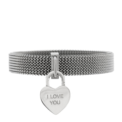 Tiffany Sterling Silver Stainless Steel Heart I Love You Mesh Bracelet 1 of 3