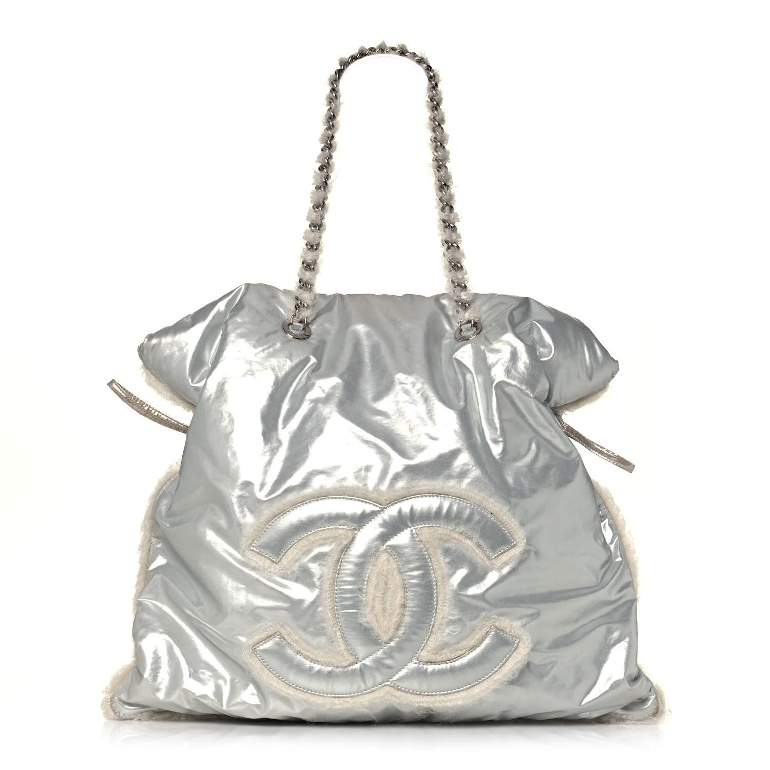 Chanel Vinyl Mohair Trimmed CC Bonbons Tote Silver 1 of 13