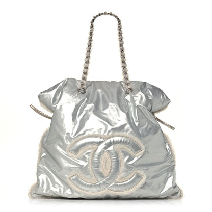 Chanel Vinyl Mohair Trimmed CC Bonbons Tote Silver 1 of 13