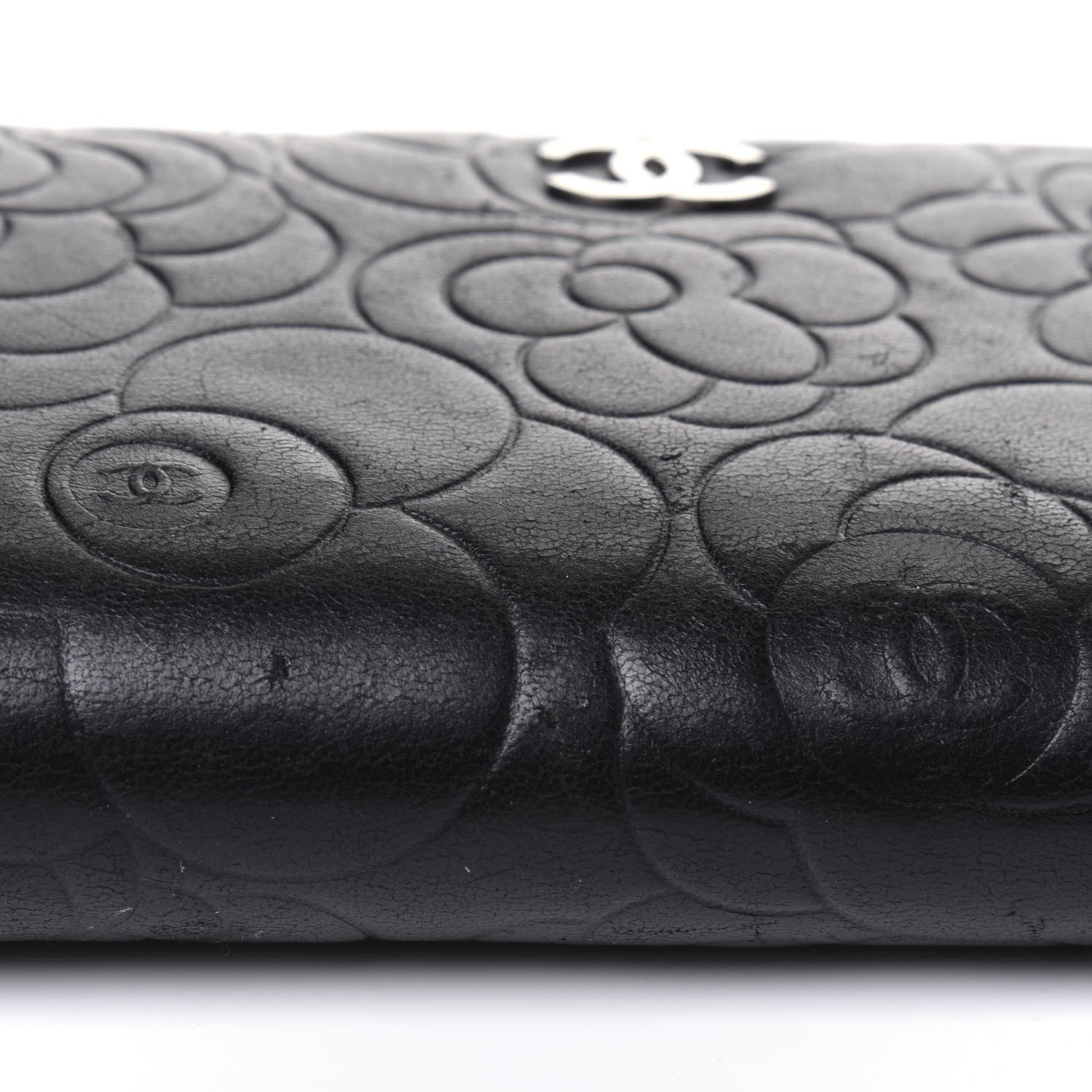 Chanel Lambskin Camellia Embossed Large Zip Around Gusset Wallet Black 16 of 19