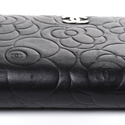 Chanel Lambskin Camellia Embossed Large Zip Around Gusset Wallet Black 16 of 19