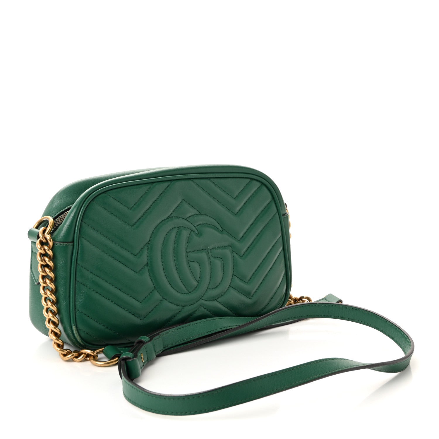 Gucci Calfskin Matelasse Small GG Marmont Chain Shoulder Bag Emerald Green 3 of 10