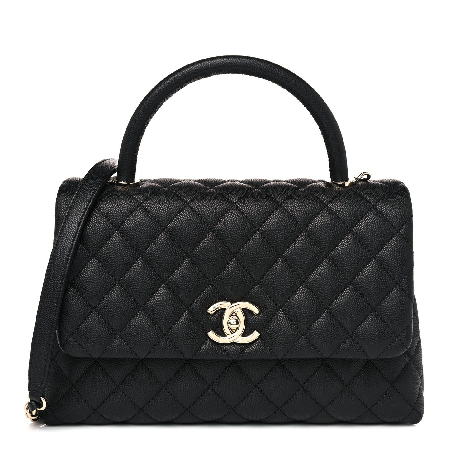 Caviar Quilted Small Coco Handle Flap Black