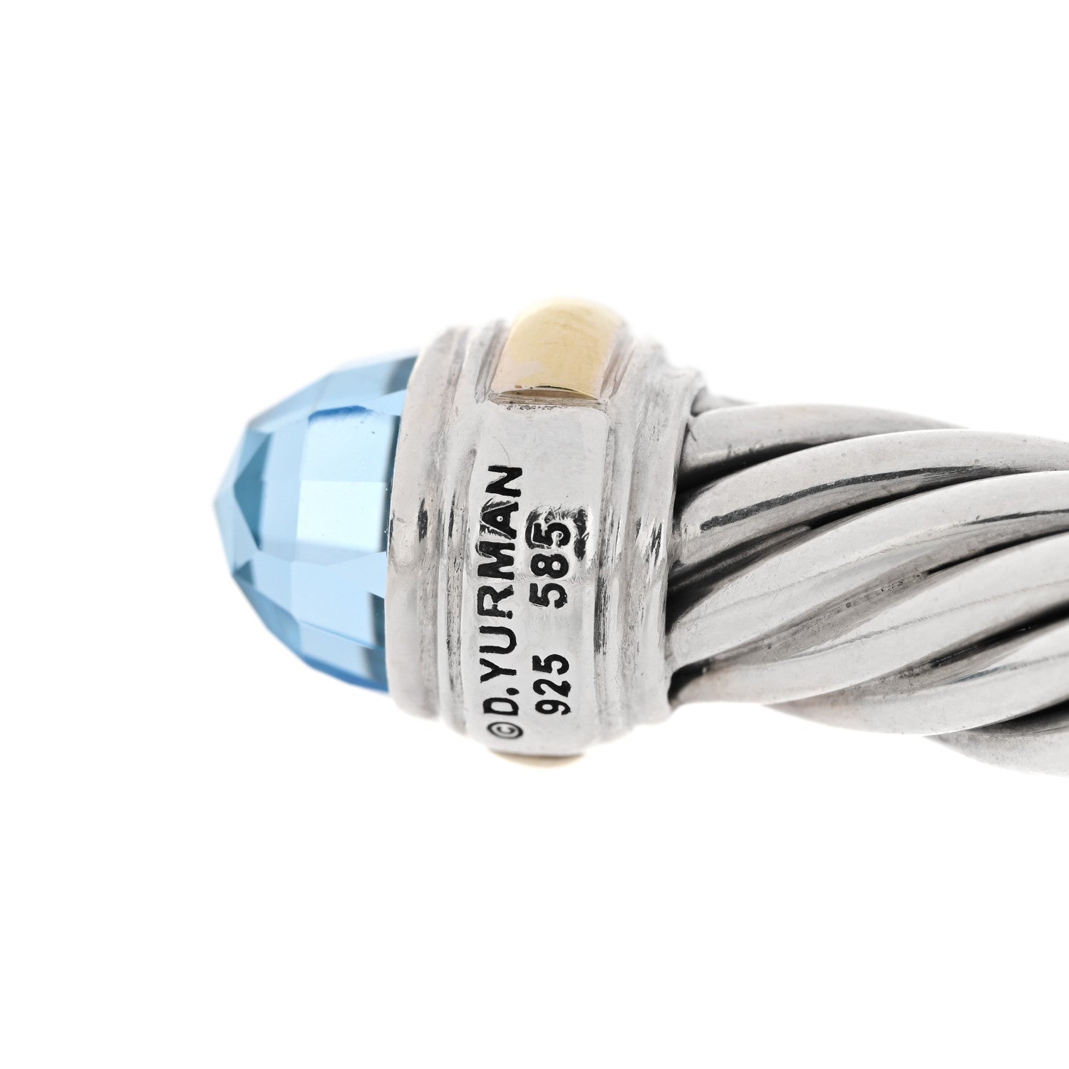 David Yurman DAVID YURMAN Sterling Silver 14K Yellow Gold Blue Topaz 7mm Cable Classics Bracelet 3 of 4