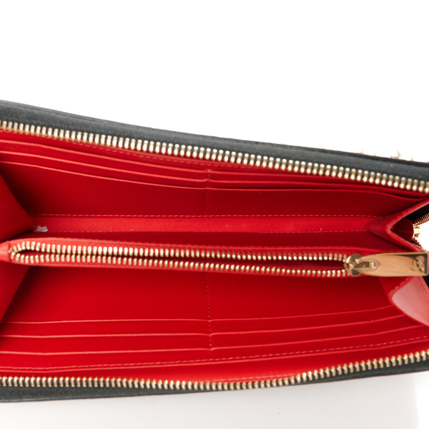 Christian Louboutin Calfskin Panettone Spiked Zip Around Wallet Black Gold 5 of 8