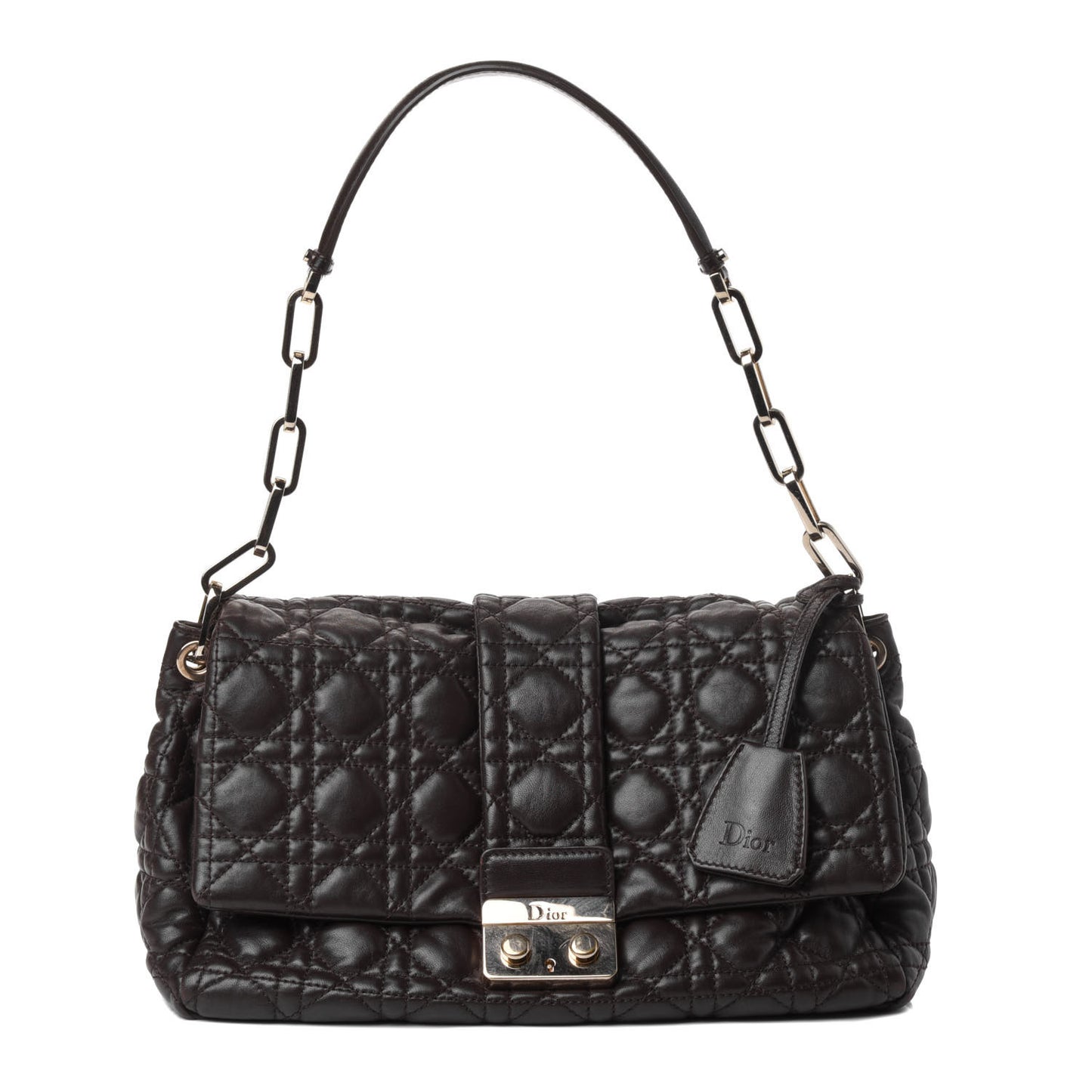 Lambskin Cannage Large New Lock Flap Bag Brown