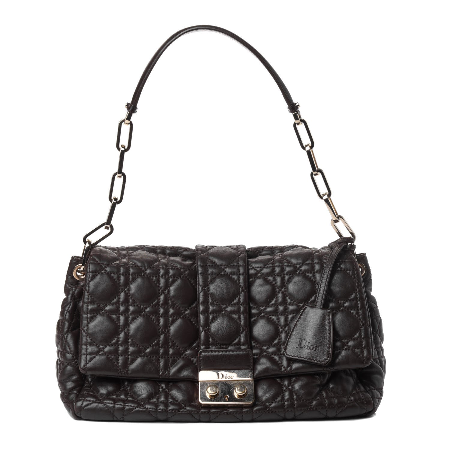Christian Dior Lambskin Cannage Large New Lock Flap Bag Brown 1 of 5